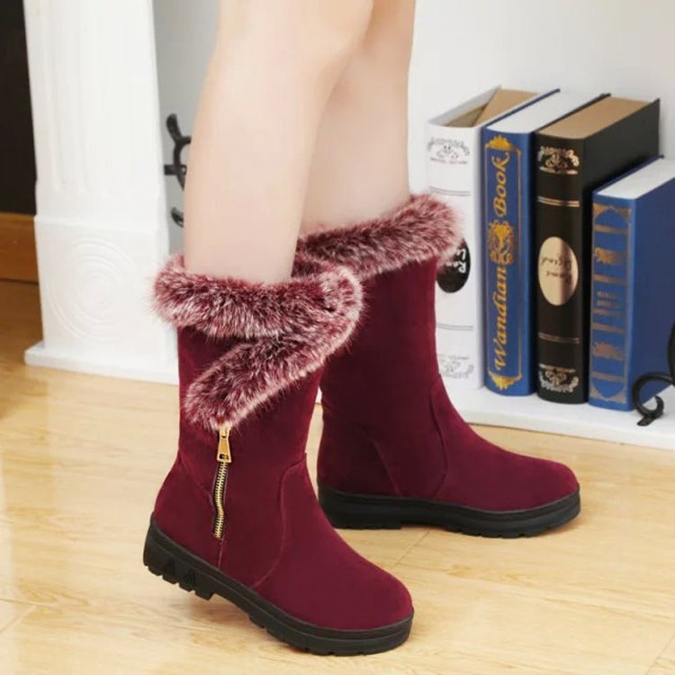 Women Winter Thick Bottom Snow Boots Thick Heel Rabbit Fur Cotton Boots, Size: