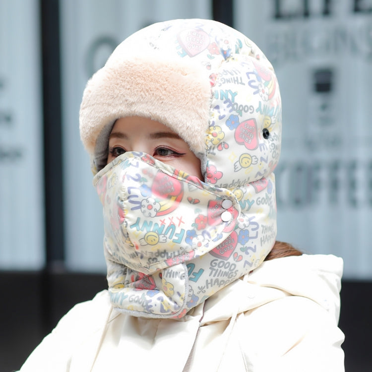 Cute Graffiti Cycling Winter Fleece Waterproof Warm Ear Protection Hat without Lens (Beige)