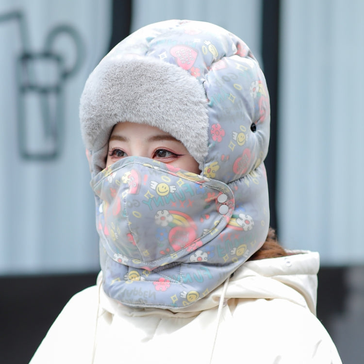 Cute Graffiti Cycling Winter Fleece Waterproof Warm Ear Protection Hat without Lens (Blue Grey)