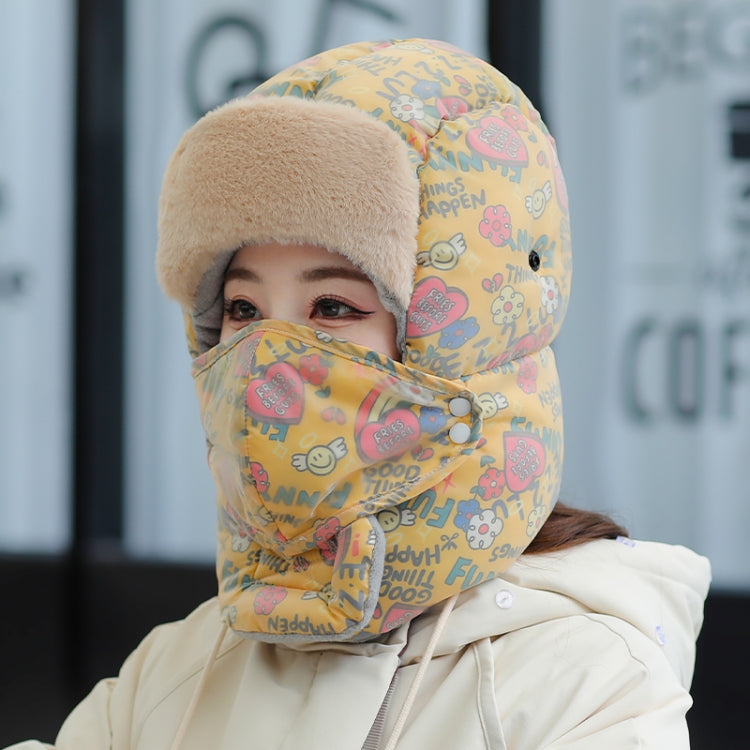 Cute Graffiti Cycling Winter Fleece Waterproof Warm Ear Protection Hat without Lens (Yellow)