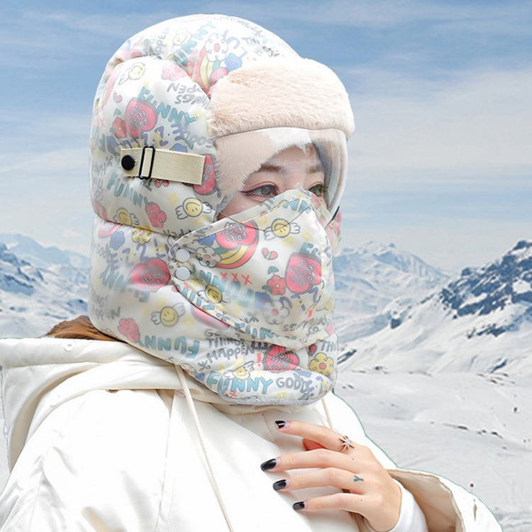 Cute Graffiti Cycling Winter Fleece Waterproof Warm Ear Protection Hat without Lens (Yellow)