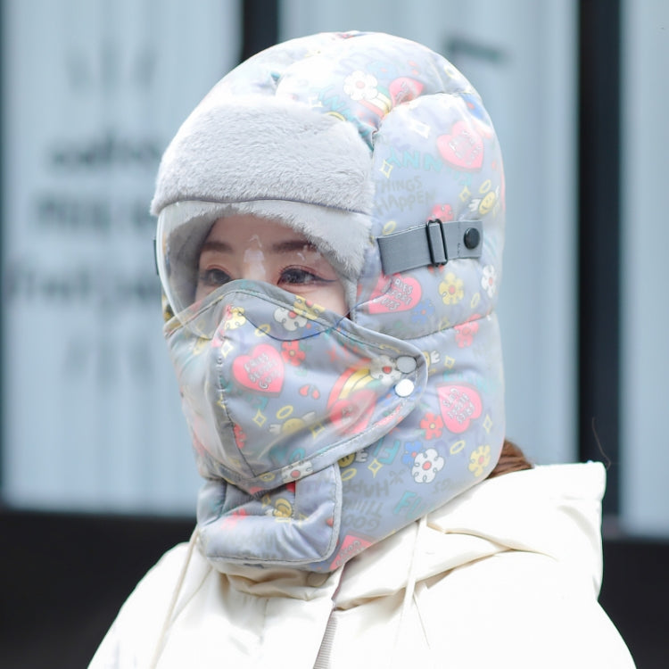 Cute Graffiti Cycling Winter Fleece Waterproof Warm Ear Protection Hat with Lens (Blue Grey)