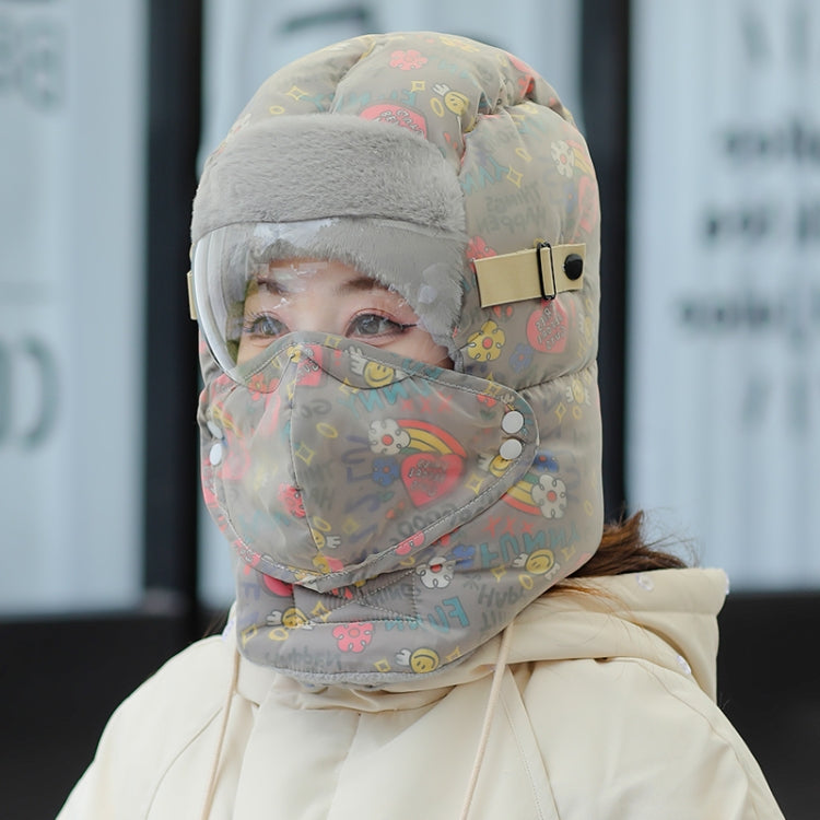 Cute Graffiti Cycling Winter Fleece Waterproof Warm Ear Protection Hat with Lens (Grey)