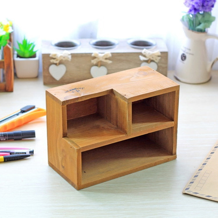 Desk Organizer Wooden Pen Holder Remote Control Storage Box