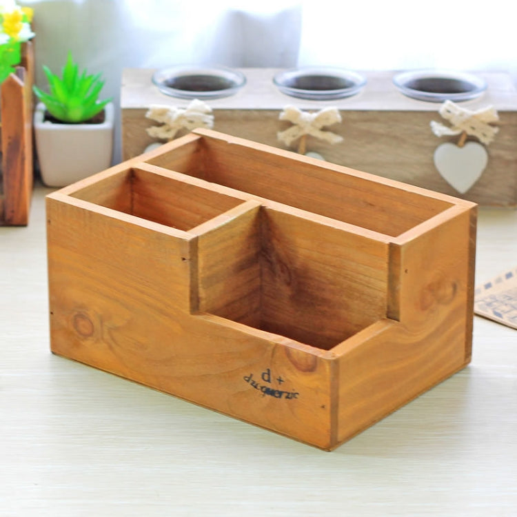 Desk Organizer Wooden Pen Holder Remote Control Storage Box