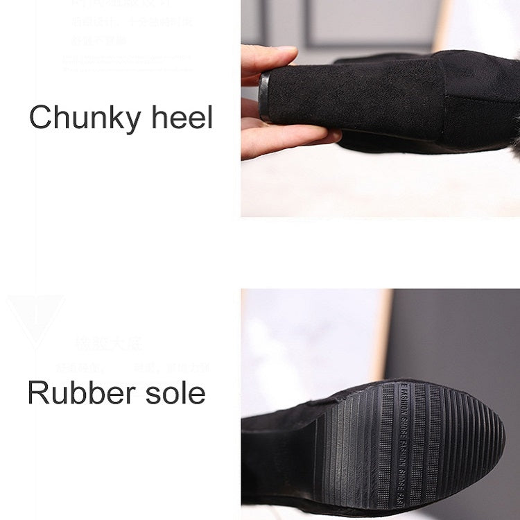 Autumn And Winter Thick High Heeled Padded Warm Suede Round Toe Boots, Size: