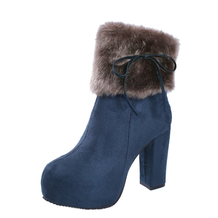 Autumn And Winter Thick High Heeled Padded Warm Suede Round Toe Boots, Size: