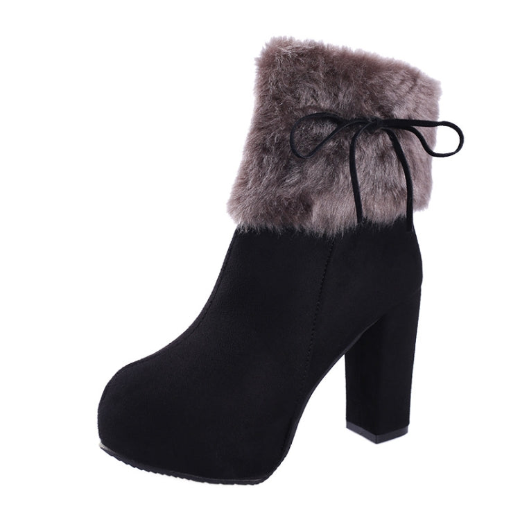 Autumn And Winter Thick High Heeled Padded Warm Suede Round Toe Boots, Size:
