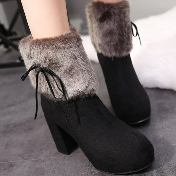 Autumn And Winter Thick High Heeled Padded Warm Suede Round Toe Boots, Size: