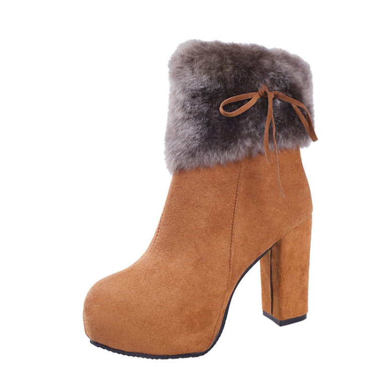 Autumn And Winter Thick High Heeled Padded Warm Suede Round Toe Boots, Size: