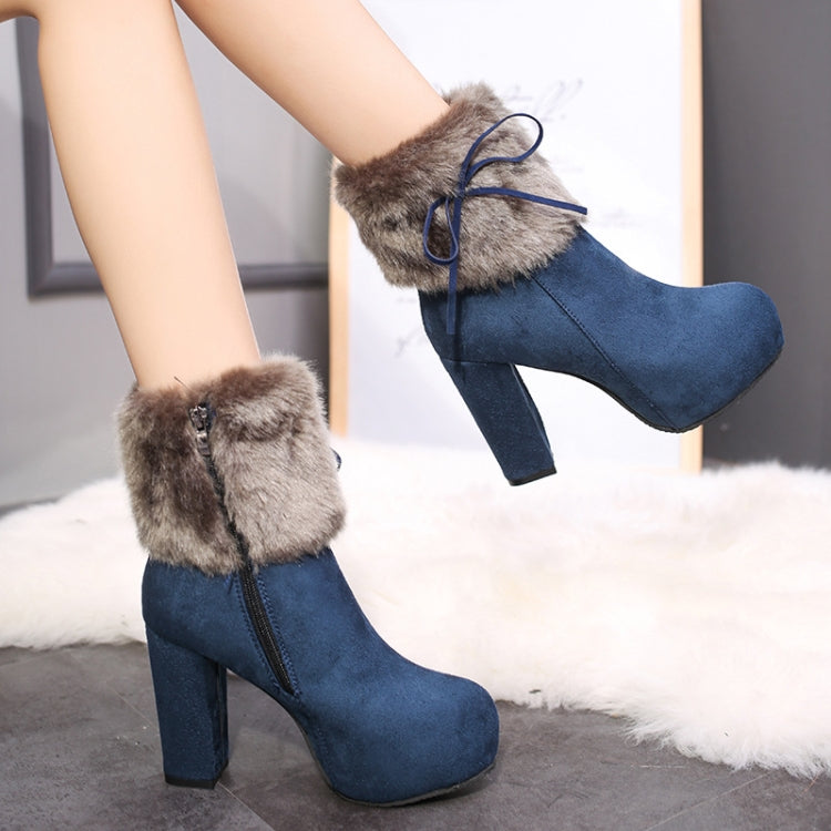 Autumn And Winter Thick High Heeled Padded Warm Suede Round Toe Boots, Size: