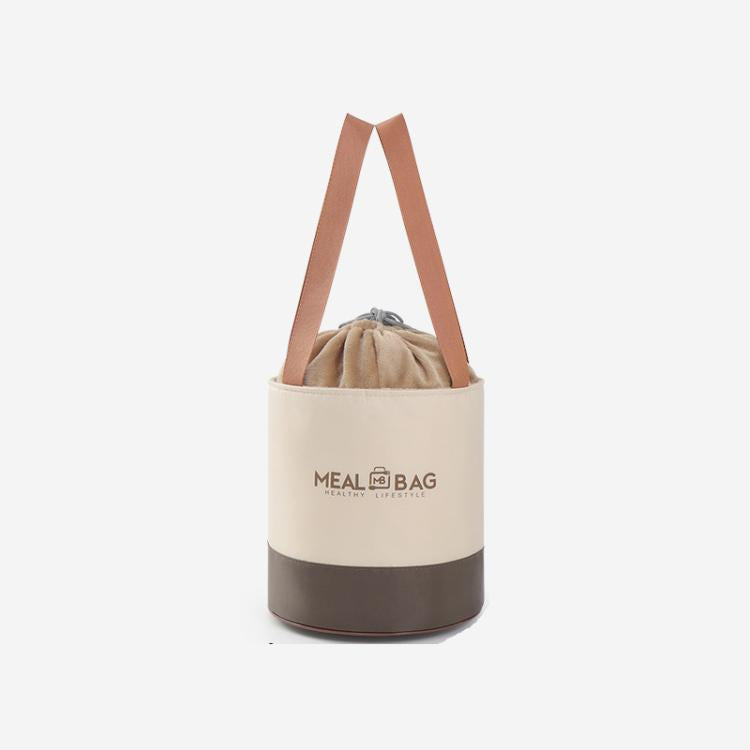 Thermal Insulated Round Lunch Bag with Drawstring & Handles Food Container Carrier, Size: Small