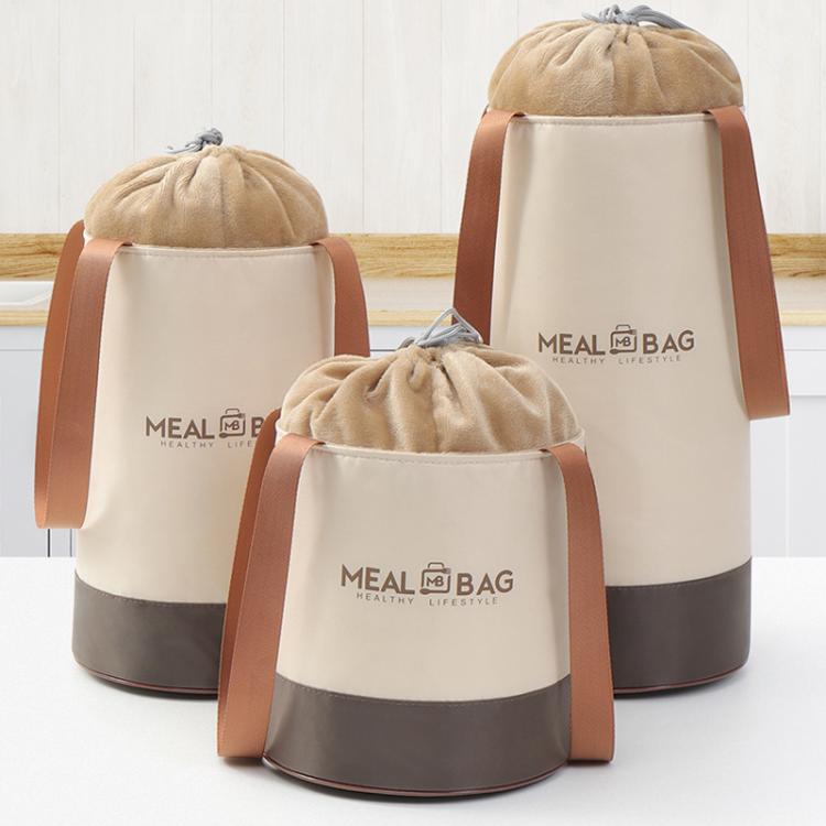 Thermal Insulated Round Lunch Bag with Drawstring & Handles Food Container Carrier, Size: Medium