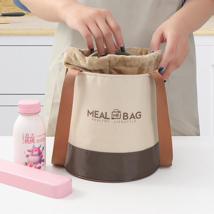 Thermal Insulated Round Lunch Bag with Drawstring & Handles Food Container Carrier, Size: Small
