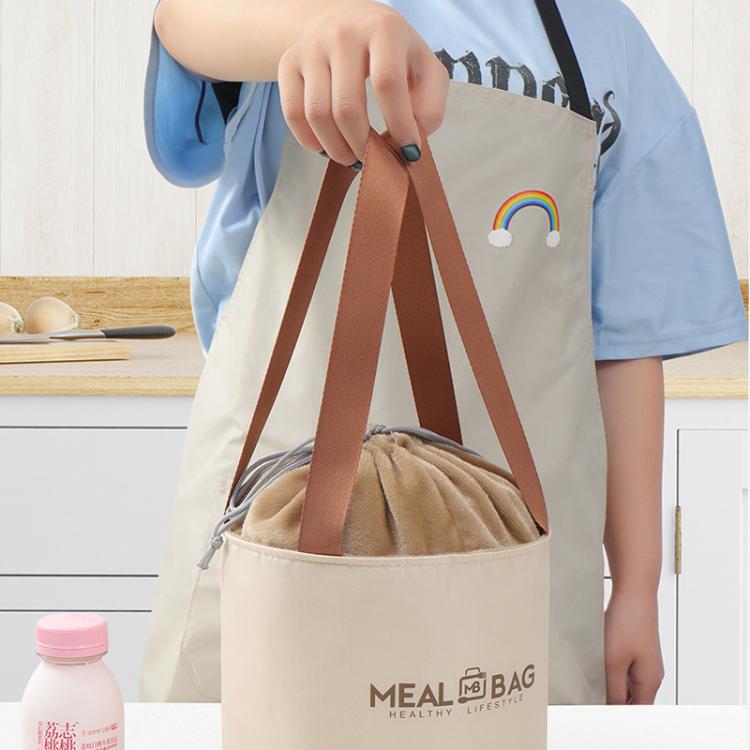 Thermal Insulated Round Lunch Bag with Drawstring & Handles Food Container Carrier, Size: Medium