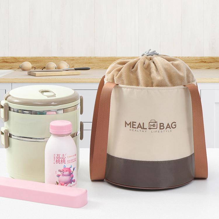 Thermal Insulated Round Lunch Bag with Drawstring & Handles Food Container Carrier, Size: Medium