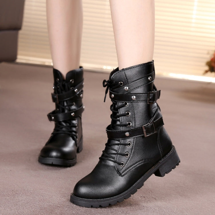 Female Martin Boots Riveted Belt Buckle Flat Bottom Boots, Size: