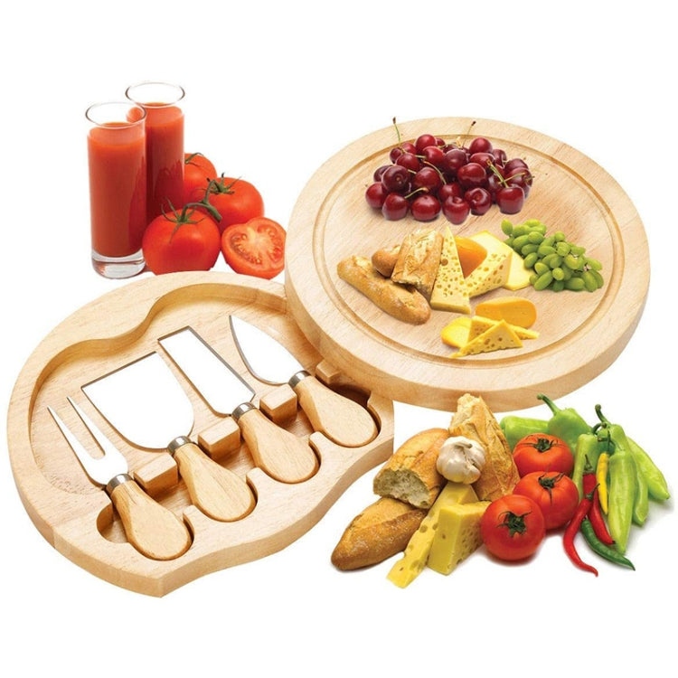 Wooden Box Round Cheese Knife Set Bamboo Cutting Board Cheese Board(22cm)