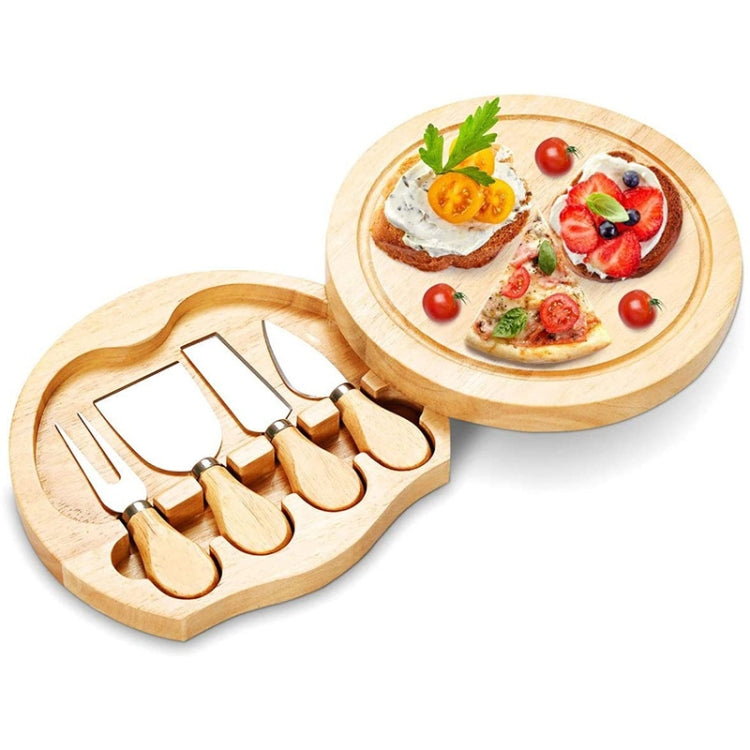 Wooden Box Round Cheese Knife Set Bamboo Cutting Board Cheese Board(22cm)