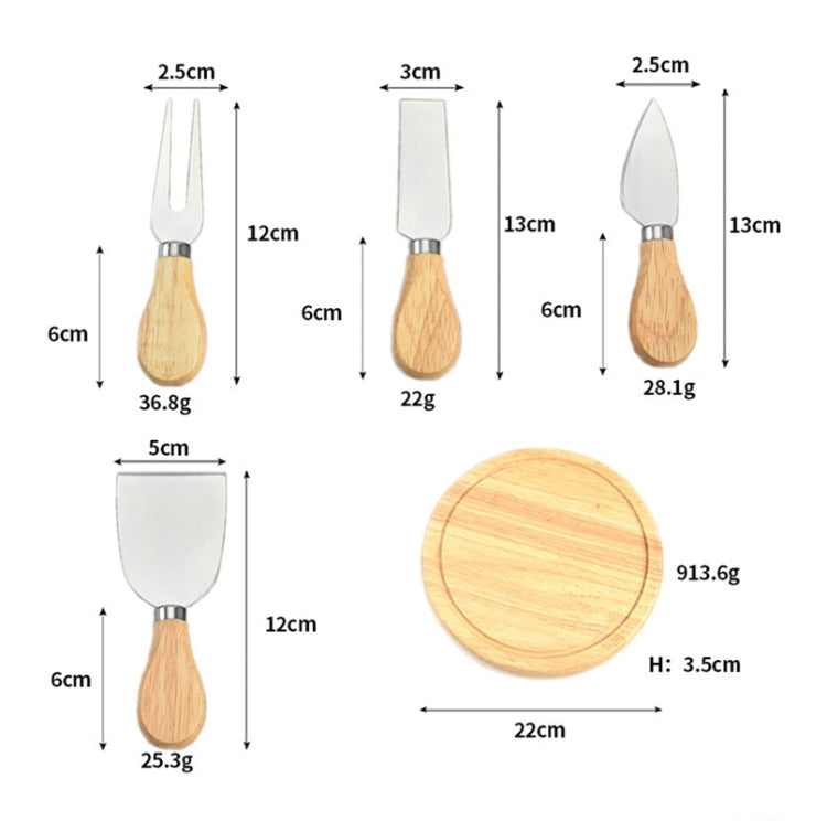 Wooden Box Round Cheese Knife Set Bamboo Cutting Board Cheese Board(22cm)