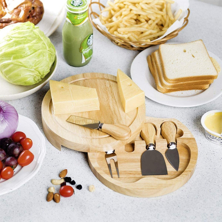Wooden Box Round Cheese Knife Set Bamboo Cutting Board Cheese Board(22cm)