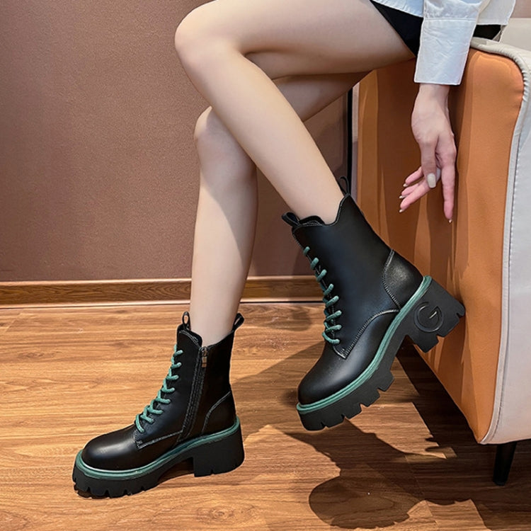 Leather Thick Soles Martin Boots Women Small Short Boots, Size: