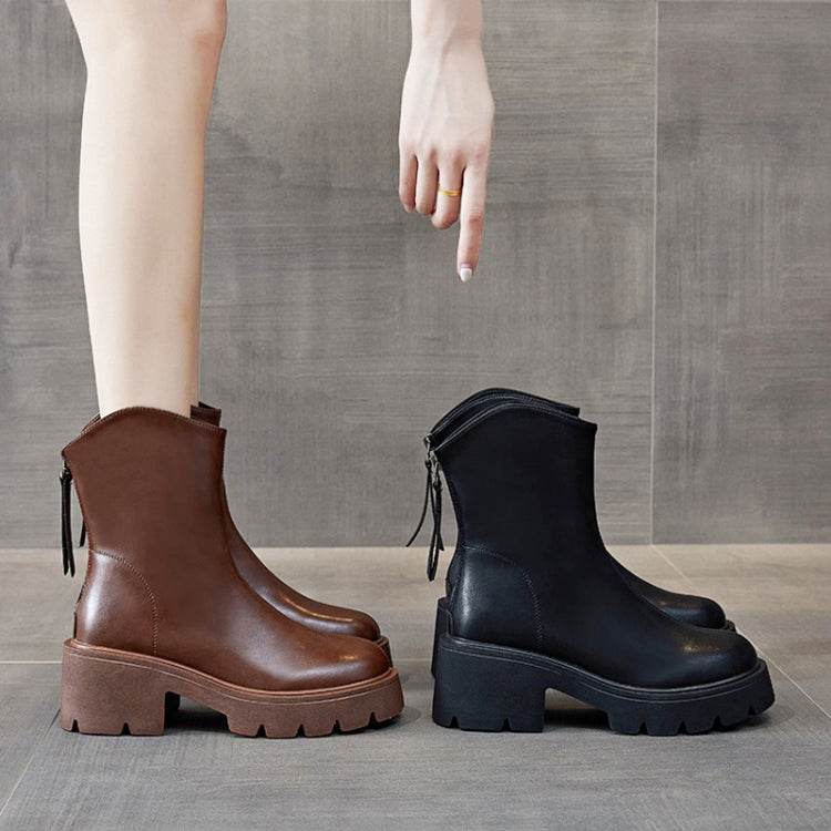 Women Short Boots Mid-calf Leather Thick Bottom Martin Boots, Size: