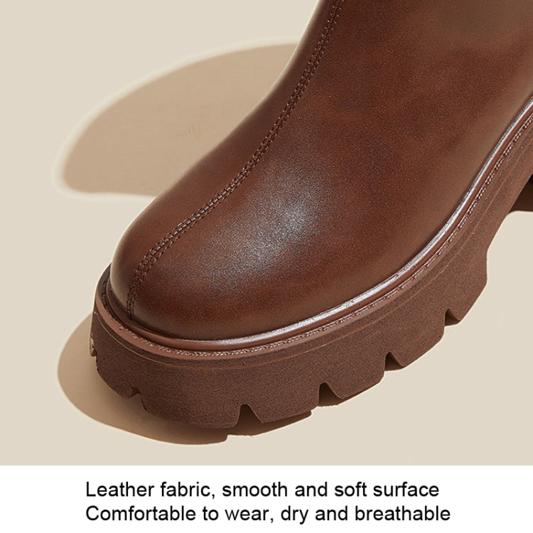 Women Short Boots Mid-calf Leather Thick Bottom Martin Boots, Size:
