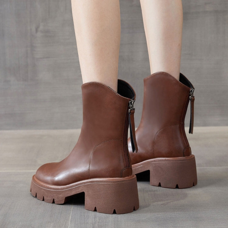 Women Short Boots Mid-calf Leather Thick Bottom Martin Boots, Size: