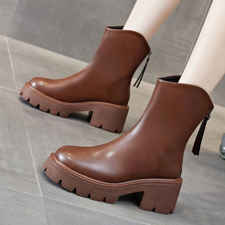 Women Short Boots Mid-calf Leather Thick Bottom Martin Boots, Size: