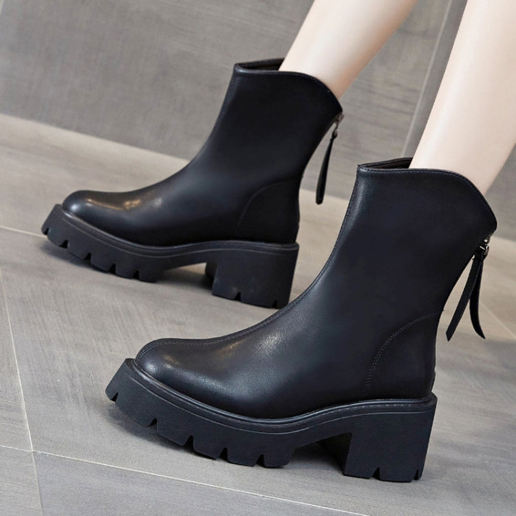 Women Short Boots Mid-calf Leather Thick Bottom Martin Boots, Size: