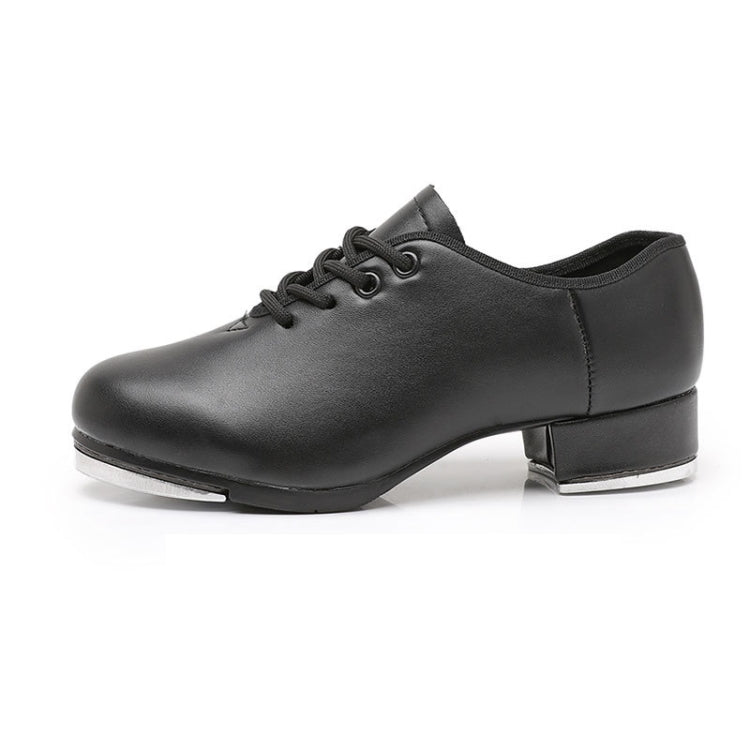 Beginners Straight Bottom Tap Shoes Black Imitation Leather Soft Bottom Shoes, Size: