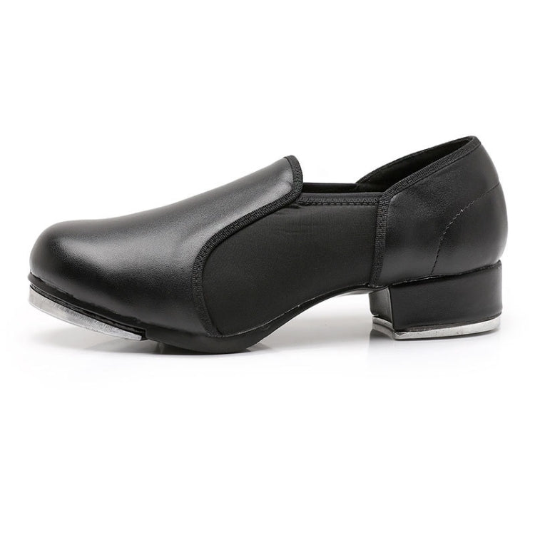 Beginners Straight Bottom Tap Shoes Black Imitation Leather Soft Bottom Shoes, Size: