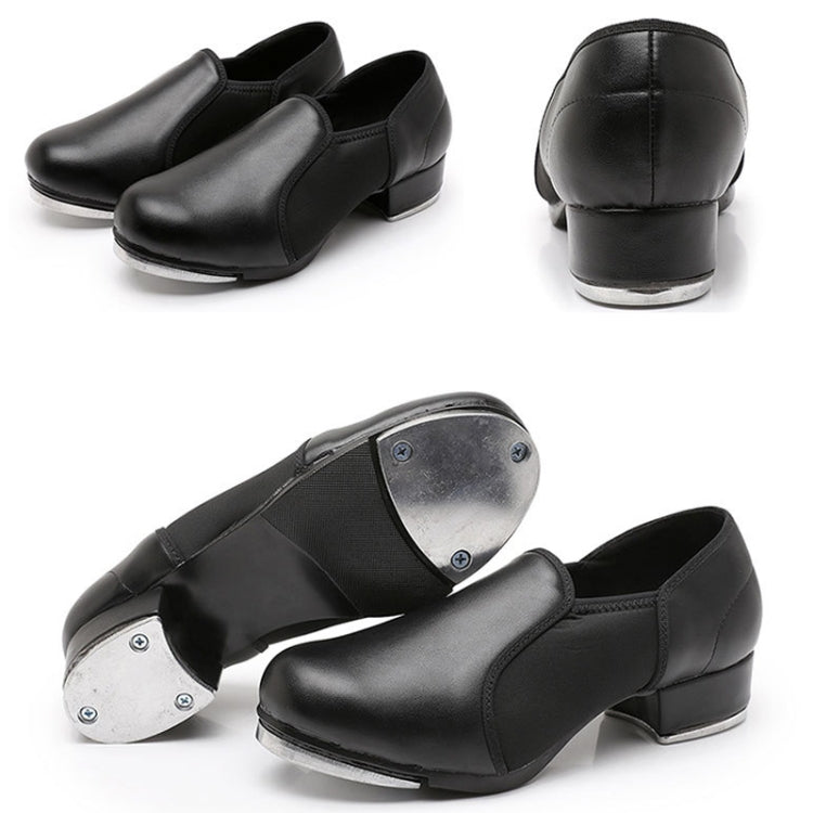 Beginners Straight Bottom Tap Shoes Black Imitation Leather Soft Bottom Shoes, Size: