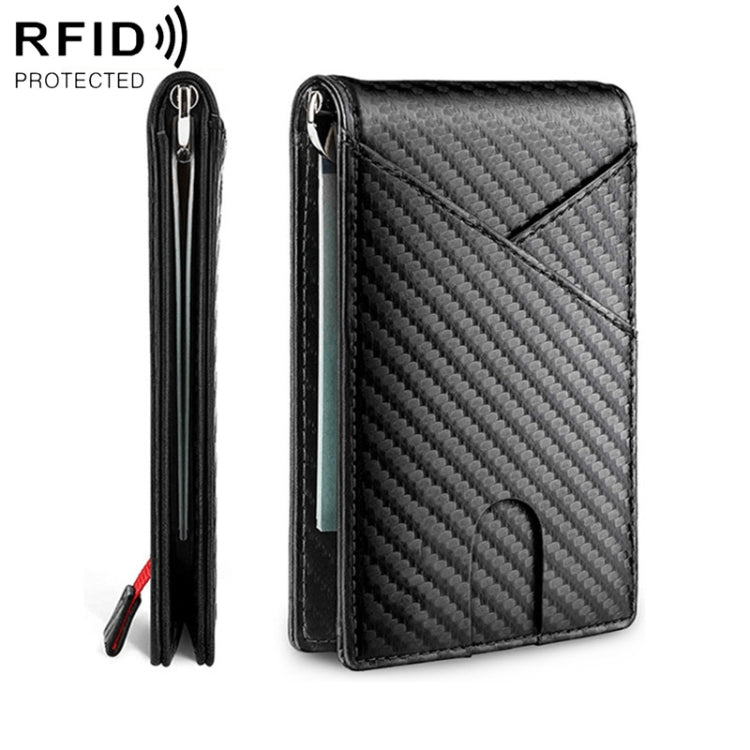 Carbon Fiber RFID Anti-magnetic Anti-theft Card Holder Short Wallet(Black)