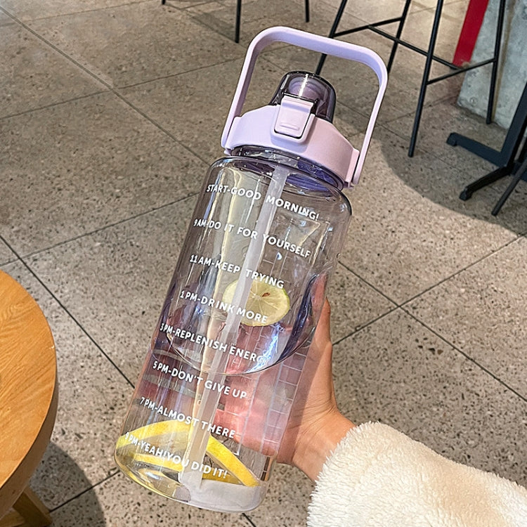 GYBL4503 2000ml Large-capacity Outdoor Sports Water Bottle with Straw, Spec: Purple+3D Stickers
