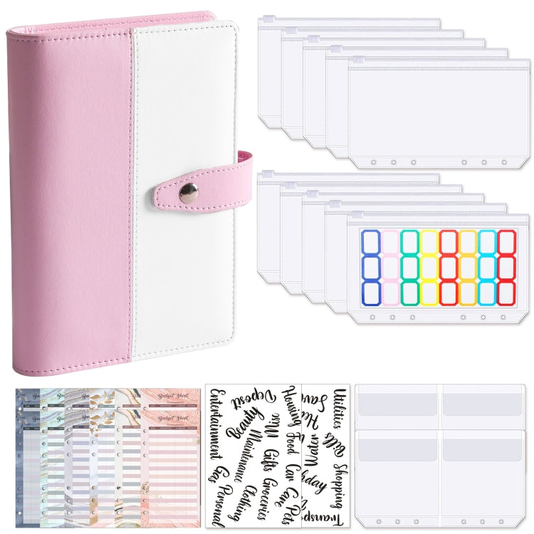 A6 Color Blocking Loose-Leaf Macaroon Notebook PU Cash Budget Handbook