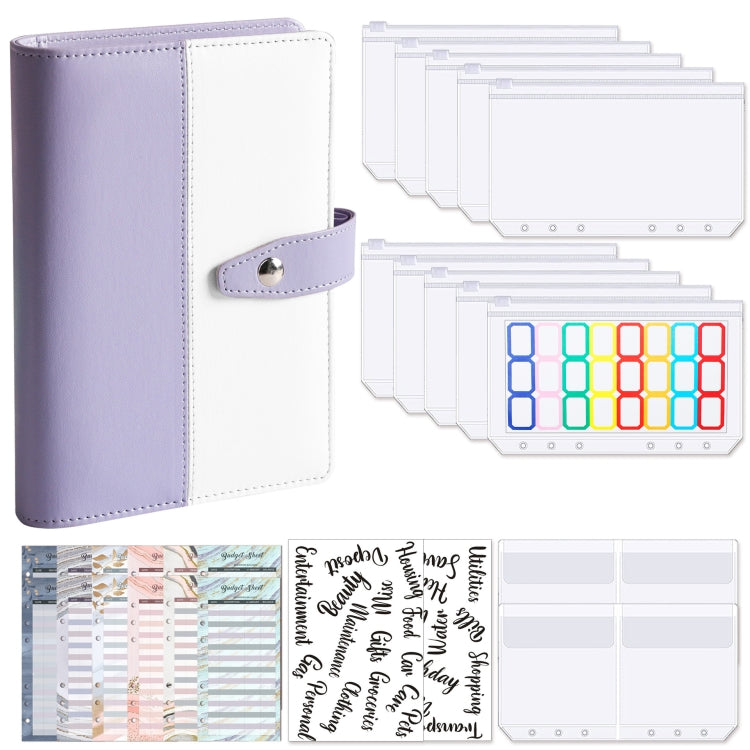 A6 Color Blocking Loose-Leaf Macaroon Notebook PU Cash Budget Handbook