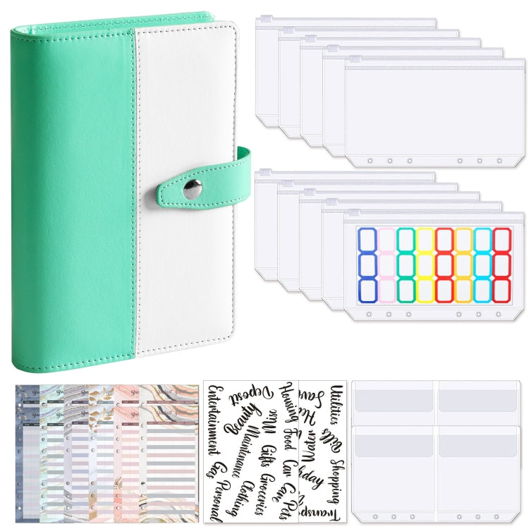 A6 Color Blocking Loose-Leaf Macaroon Notebook PU Cash Budget Handbook