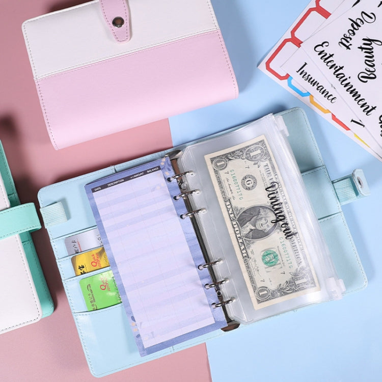 A6 Color Blocking Loose-Leaf Macaroon Notebook PU Cash Budget Handbook