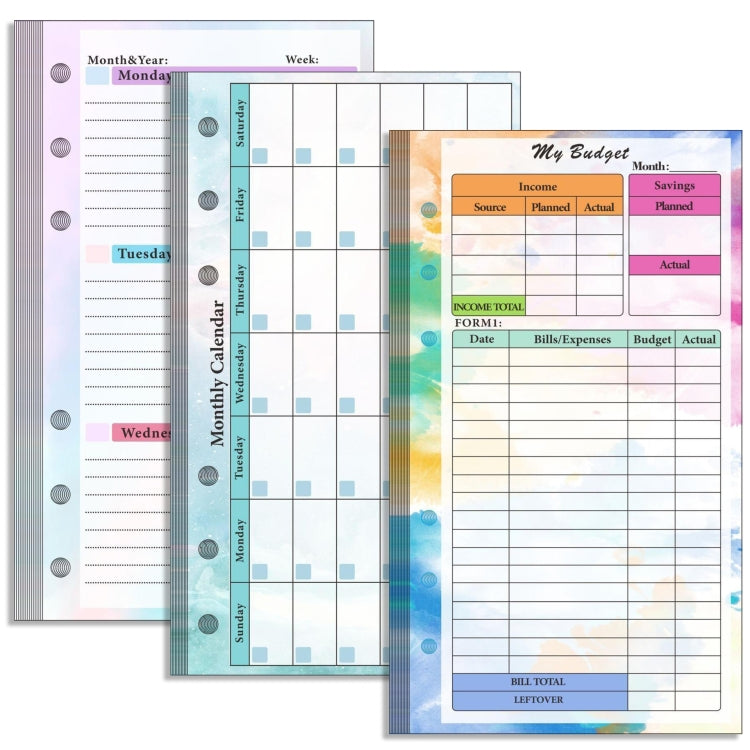 A6 6 Hole Budget Book Loose-leaf Replacement Core Handbook Insert,Spec: 3 In 1