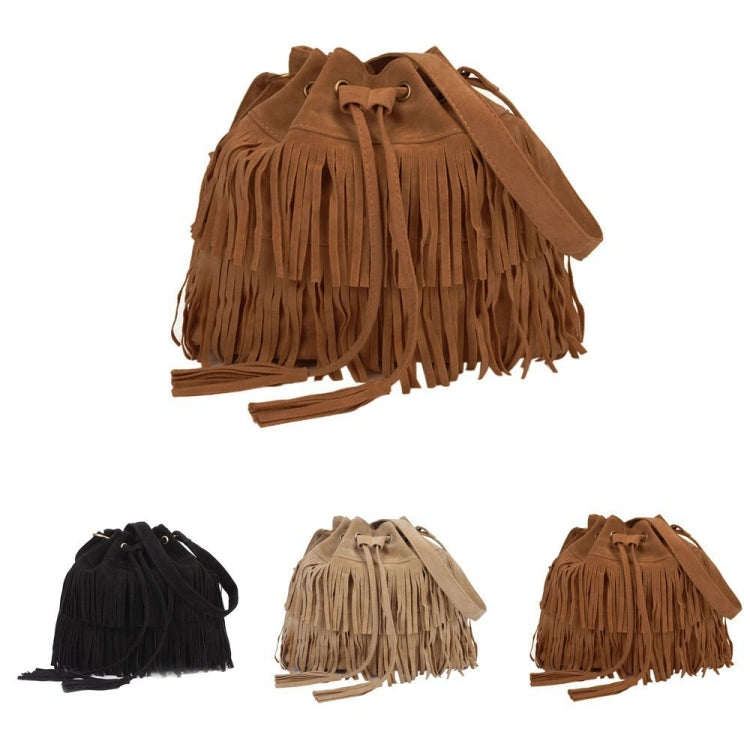 Frosted Tassel Bucket Bag Single Shoulder Crossbody Bag For Women