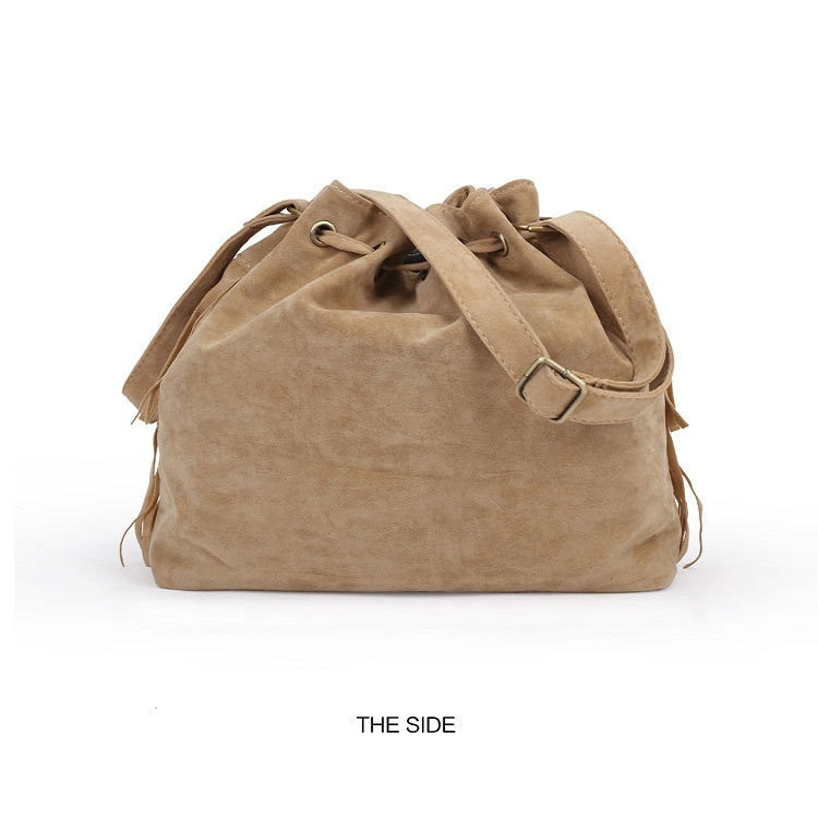 Frosted Tassel Bucket Bag Single Shoulder Crossbody Bag For Women