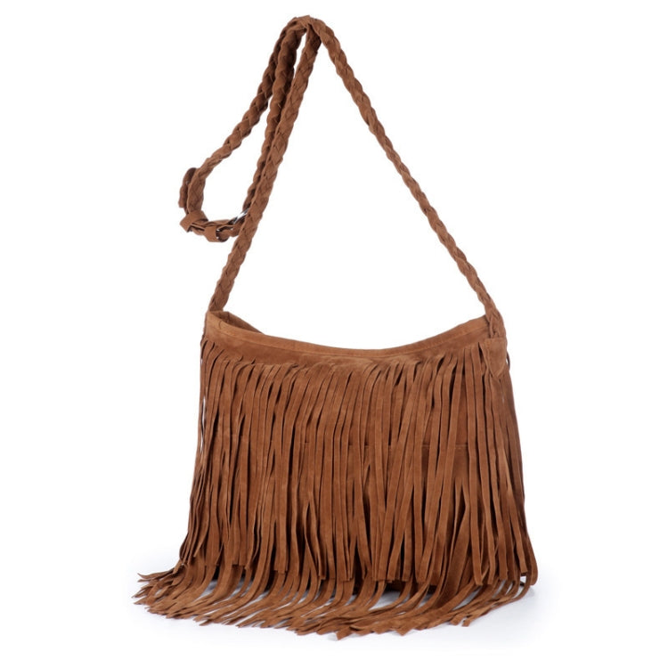 Vintage Frosted Leather Velvet Woven Tassel Crossbody Bag