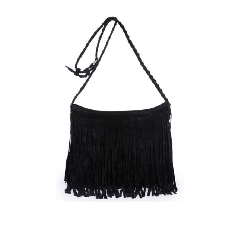 Vintage Frosted Leather Velvet Woven Tassel Crossbody Bag