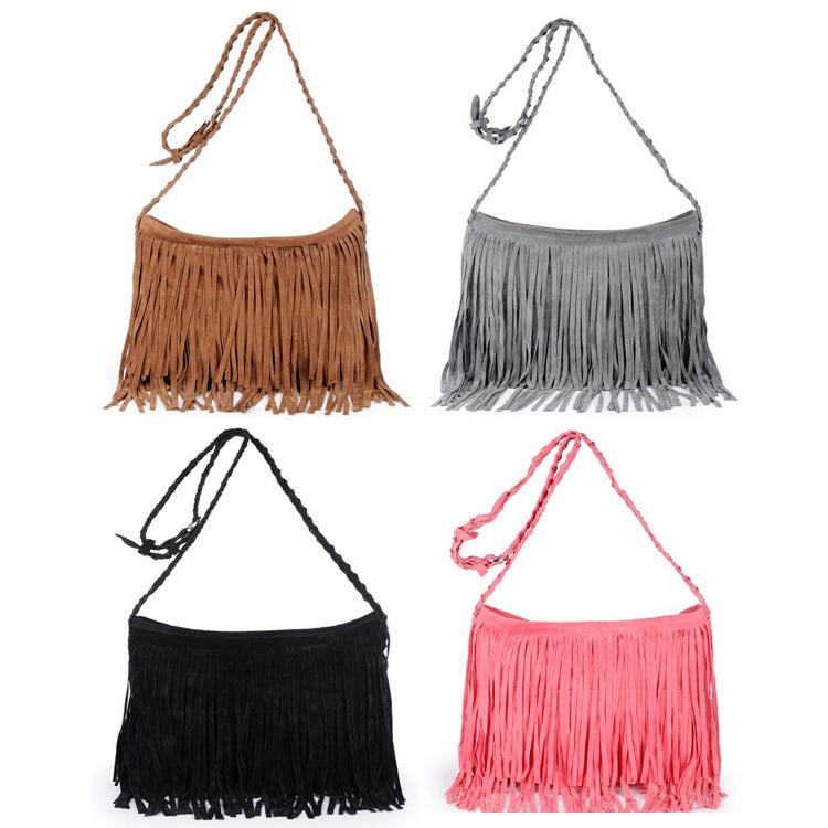 Vintage Frosted Leather Velvet Woven Tassel Crossbody Bag
