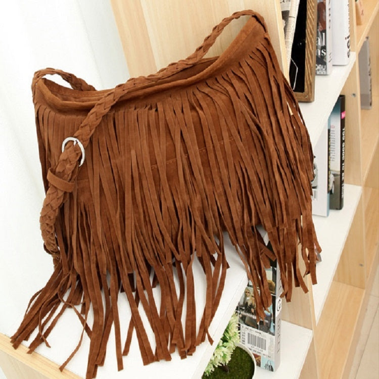 Vintage Frosted Leather Velvet Woven Tassel Crossbody Bag