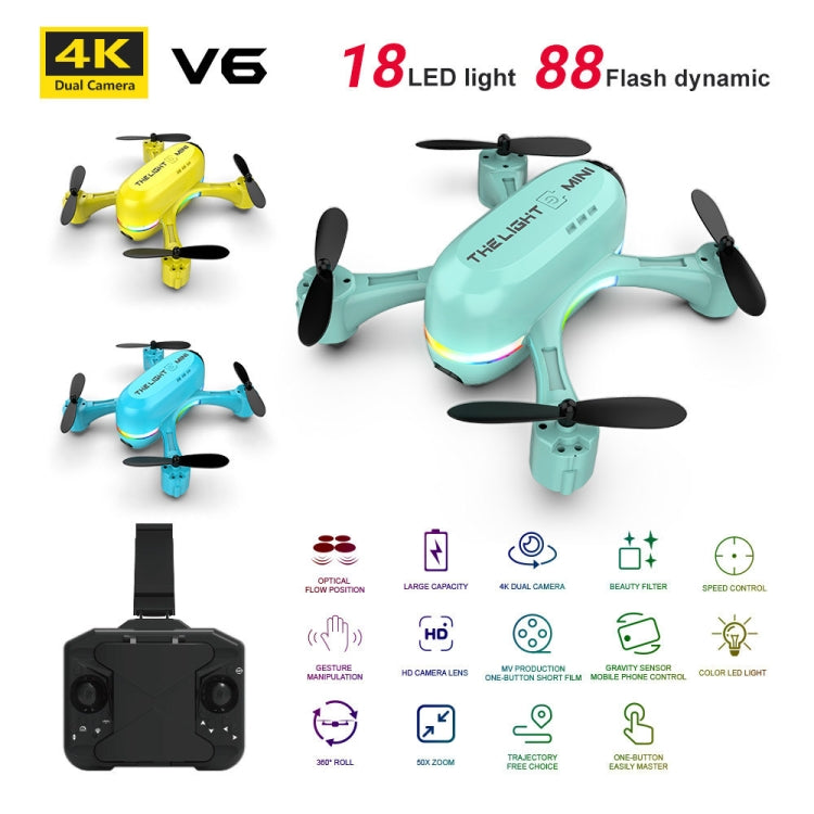 V6 Mini 4K HD Dual Camera Remote Control Aircraft Optical Flow Positioning Quadcopter with a Battery(Blue)