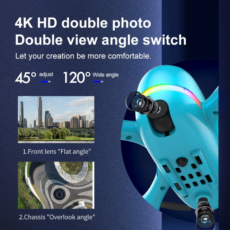 V6 Mini 4K HD Dual Camera Remote Control Aircraft Optical Flow Positioning Quadcopter with a Battery(Blue)