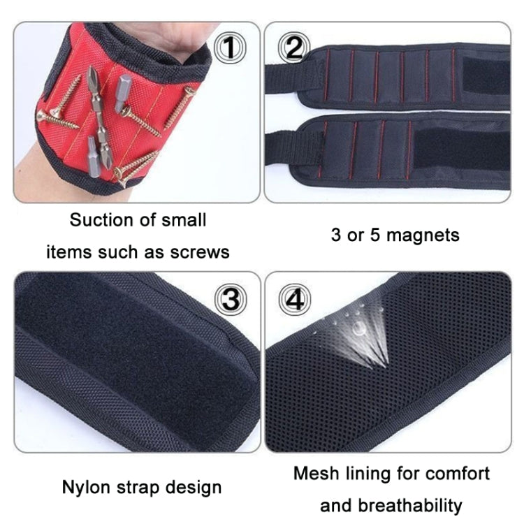 Electric Woodworking Multifunctional Powerful Magnetic Wrist Strap, Style: Five Rows Black